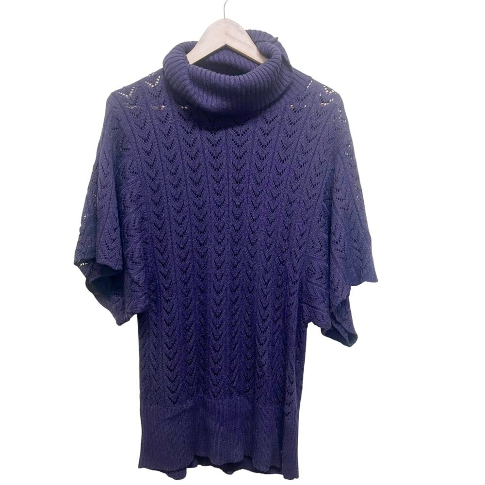 FYLO Purple Pointelle Knit Loose High Neck Large Short Sleeve Top Size XXL